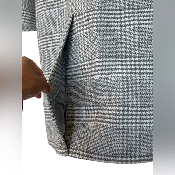 Abercrombie & Fitch Wool Blend The Dad Coat Houndstooth Gray Plaid Size XSP - Picture 7 of 16